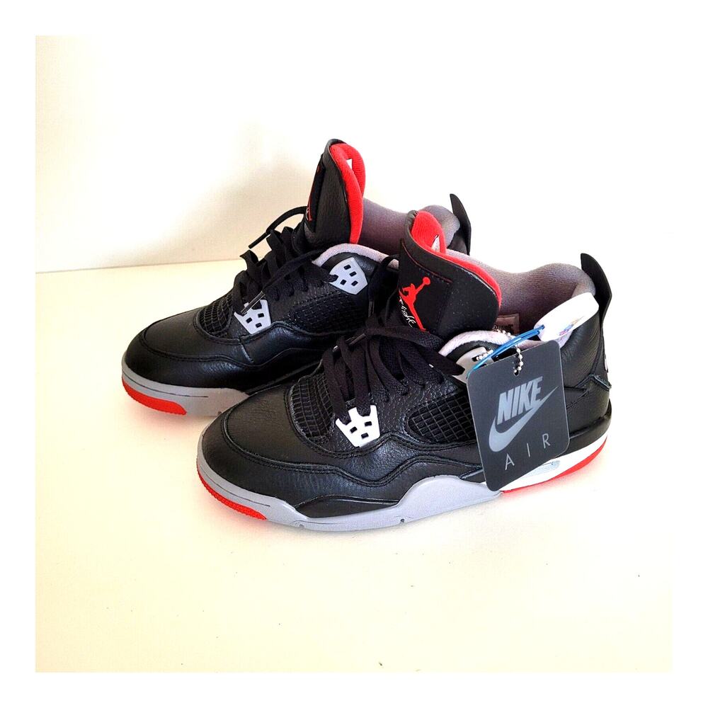 Air Jordan 4 Bred Retro Reimagined Black Cement Grey Fire Red‎ Size 6 7Y New